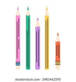 Cute pencils. School supply and stationery for study and work. Vector illustration in flat style