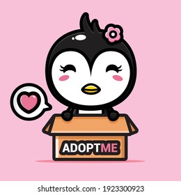 cute penguin in the adoption box