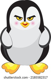 Cute penguin in angry mood.Cartoon style hand drawn vector illustration.