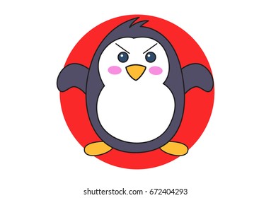 Cute Penguin angry. Vector Illustration. Isolated on white background.