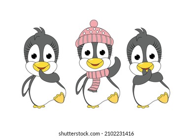 cute penguin animal cartoon set