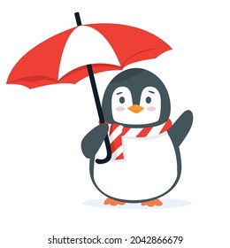 Cute Penguin animal cartoon with umbrella vector