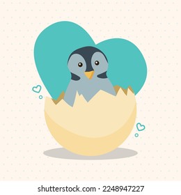 cute penguin animal in egg