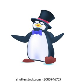 cute penguin animal icon antarctic bird in festive hat full length