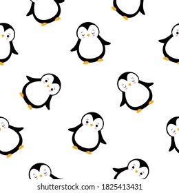Cute penguin babies. Vector cartoon seamless pattern on white background