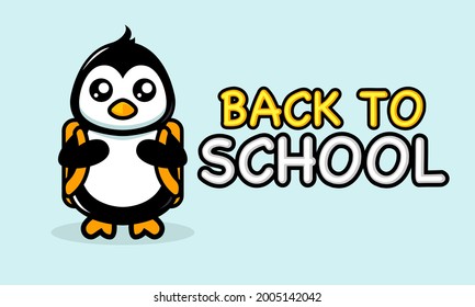 Cute penguin in back to school banner design