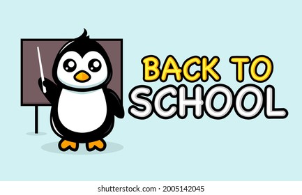 Pingüino lindo de vuelta al diseño de pancartas escolares