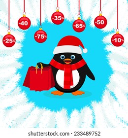 Cute penguin with bags 