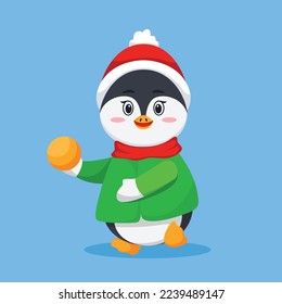 Cute Penguin with Ball Cartoon Illustration 