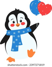 Cute Penguin With Balloon Illustration