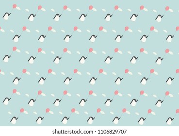 Cute penguin balloon illustration pattern. Decorative design, wrapping paper, textile print.