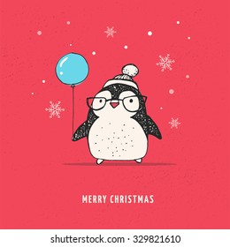 Cute penguin with balloon - Merry Xmas