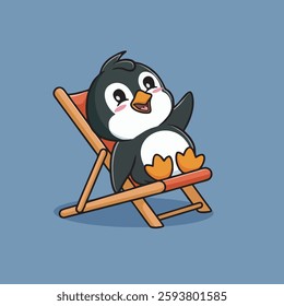 Cute Penguin beach chair holiday vector children's illustration Q edition vector cartoon illustration