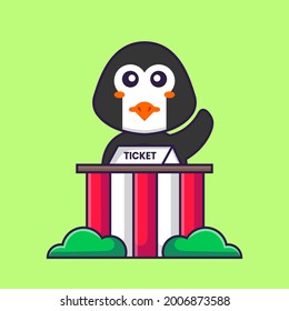 El pingüino lindo es ser taquillero. El concepto de caricatura animal aislado. Puede usarse para camisetas, tarjetas de felicitación, tarjetas de invitación o mascota.