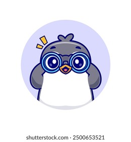 Cute Penguin With Binoculars Logo Cartoon Vector Icon Illustration. Animal Technology Icon Concept Isolated Premium Vector. Flat Cartoon Style