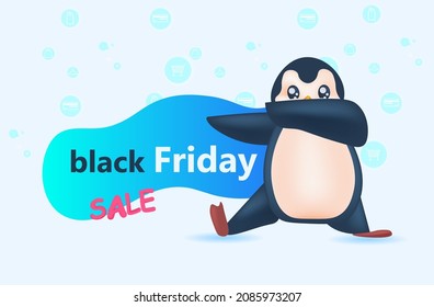 cute penguin black friday sale poster holiday shopping concept full length horizontal