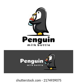 Cute Penguin with bottle art illustration