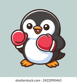 Cute penguin boxing cartoon vector icon art illustration