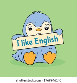 cute penguin bring sing I like English vector illustration