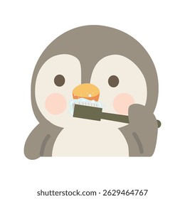 Cute Penguin Brushing Its Teeth Illustration