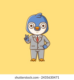 Cute penguin businessman suit office workers cartoon animal character mascot icon flat style illustration concept set