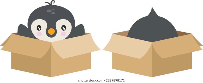 Cute penguin in cardboard box
