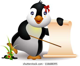 cute penguin cartoon with blank sign