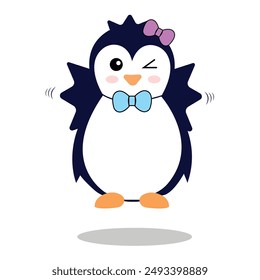 Cute Penguin cartoon character in a happy mood vector illustration. Eps