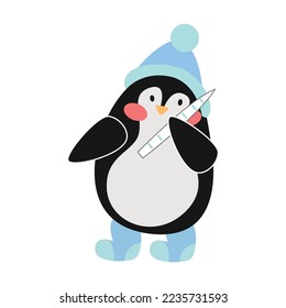 Cute penguin, cartoon character vector illustration. Funny comic bird isolated on white background. Winter activities concept