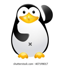 Cute penguin cartoon character, waving. Vector illustration, clip-art, isolated on white background