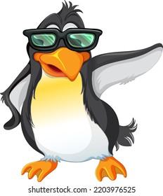 Cute penguin cartoon character wearing sunglasses illustration