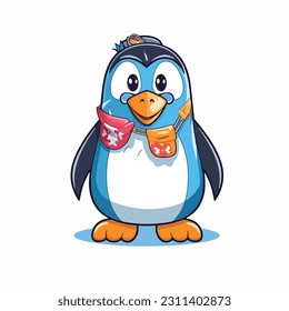 Cute penguin cartoon character wearing summer outfit illustration