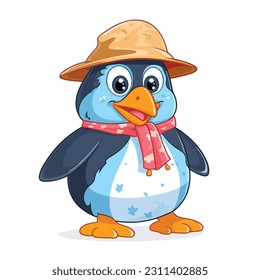 Cute penguin cartoon character wearing summer outfit illustration