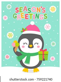 Cute penguin cartoon for christmas and new year card design