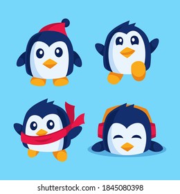 cute penguin cartoon collection flat design