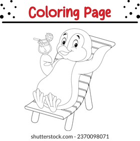 Cute penguin cartoon coloring page illustration vector. Bird coloring book for kids.