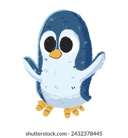 cute penguin cartoon in crayon style editable Colorful vector hand drawn illustration for children. baby designs for cards, poster decorations, t-shirt prints, stickers, icons and others