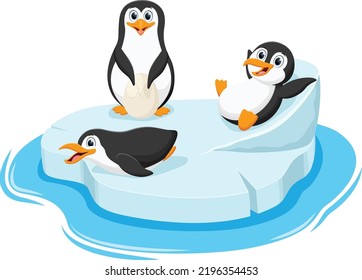 Cute Penguin cartoon in different situations like winter, swimming and playing