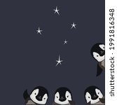 Cute Penguin cartoon flat design vector illustration. Baby Penguin. Constellation southern cross.