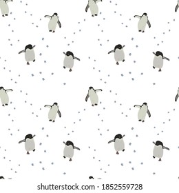 Cute Penguin cartoon flat design vector illustration. Baby Penguin. Seamless pattern with dance penguings. Flat illustration on white background.