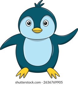 Cute penguin cartoon. Flat vector illustration. Wild life animals. Cute animal on white background