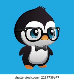 cute penguin cartoon with glasses and suit	
