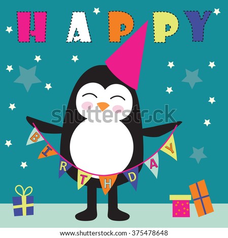 Download Cute Penguin Cartoon Happy Birthday Greeting 스톡 벡터(사용료 없음) 375478648 - Shutterstock