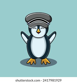 Cute penguin cartoon having fun wearing a hat. Vector illustration.