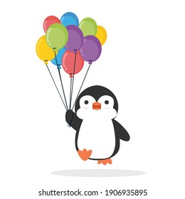 Cute Penguin Cartoon Holding Balloon Stock Vector (Royalty Free ...