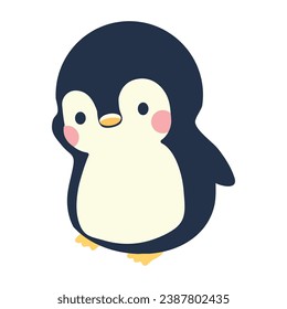 Cute penguin cartoon  icon in flat style