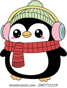 Cute Penguin Cartoon Illustration. Animal clipart to create worksheets or game for children