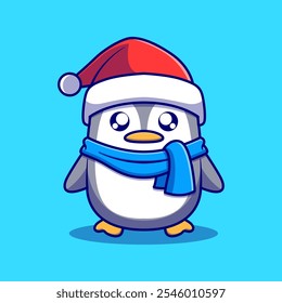 Cute Penguin cartoon illustration. Study icon concept. Flat cartoon style