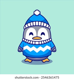 Cute Penguin cartoon illustration. Study icon concept. Flat cartoon style