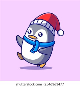 Cute Penguin cartoon illustration. Study icon concept. Flat cartoon style